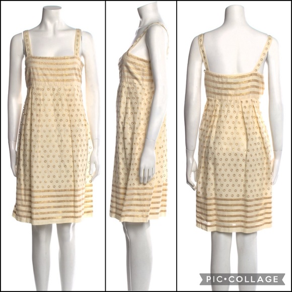DVF Gold Embroidered Stripe PolkaDot Babydoll Dress - Picture 1 of 9